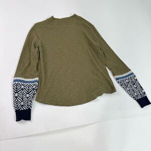 Hatley Top Shirt Womens Large Thermal Long Cuff Sleeve Army Green Combo Blouse